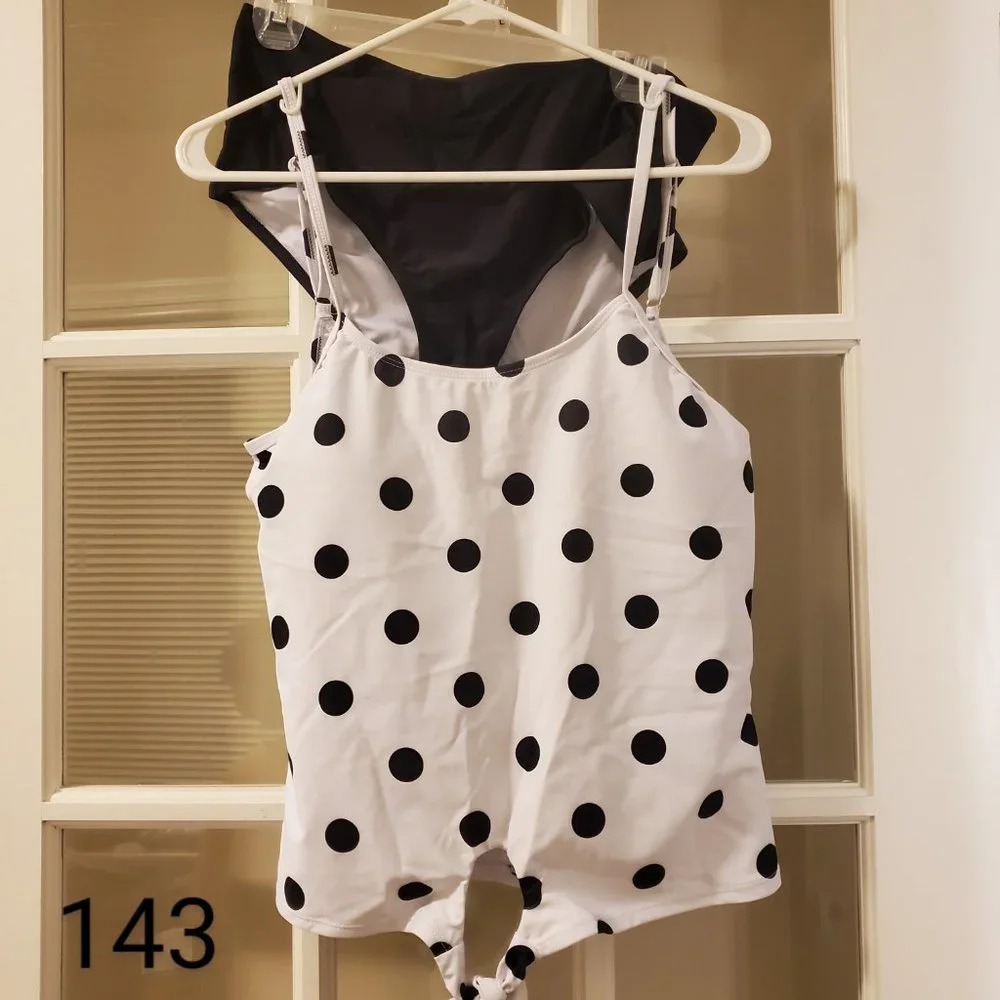 SWIM IN AQUA, Polka Dot Tankini w/ Black Bottom set, size L(12/14) - Picture 2 of 8